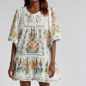 FARM Rio Floral Embroidered Mini Dress - White and Multicolor